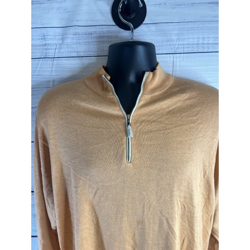 Peter Millar Sweater Mens Large Orange 1/4 Zip Pullover Cashmere Silk Cotton - Picture 3 of 12